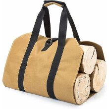 Bolsa de lona para leña con asa acolchada y correa ajustable, 50x100cm, resistente al agua, para almacenamiento de troncos, uso en interiores.