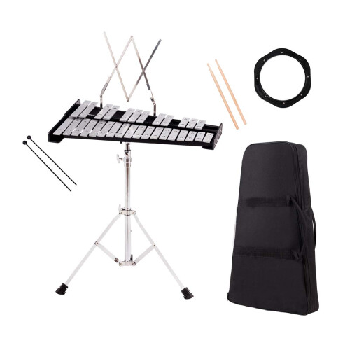 30 Note Glockenspiel Bell Kit for Beginners with Adjustable Stand, Practice Pad and Carry Bag