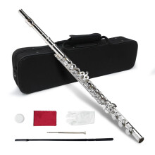 Flute for Beginners 17 Key Closed Hole C Nickel Silver with Case Cleaning Kit and Accessories