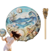 Shaman Drum for Meditation and Healing, Wooden Frame with Leather Head and Wooden Beater