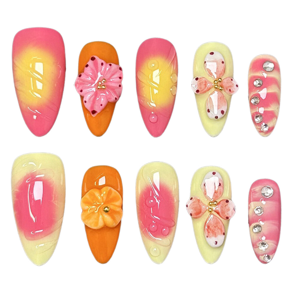 Roc-Electron (S) Glossy Blush Pink&Yellow Press-On Nails 10Pcs