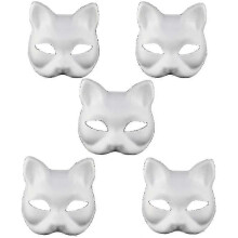 Maschera viso gatto 5 pezzi grezza dipingibile a mano, materiale ecologico polpa per costumi DIY e feste