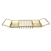 Bandeja de baño ajustable de acero inoxidable dorado con soporte para libros, bebidas y almacenamiento para el teléfono.