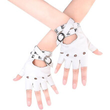 Luvas de couro PU com dedos半截, fecho de fivela ajustável, design de bandagem no punho, fácil de limpar com pano úmido