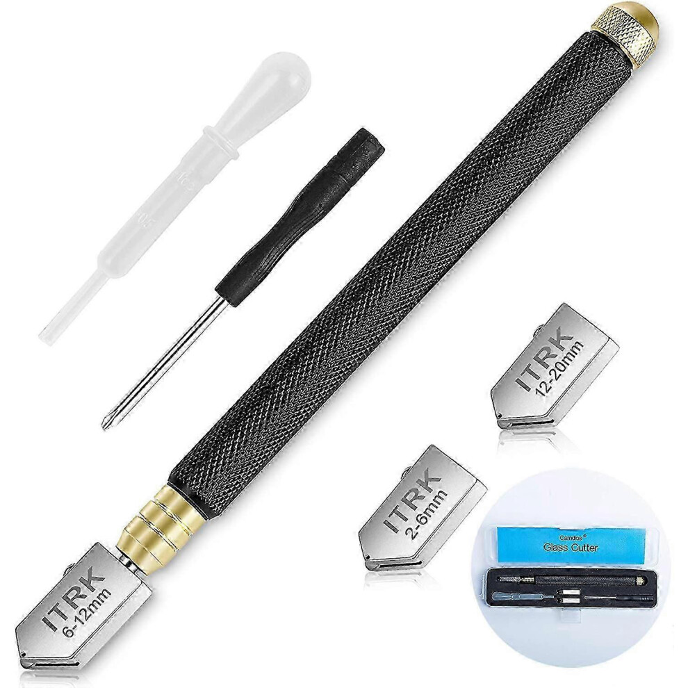Glass Cutter With 3 Carbide Blades, Automatic Oiling System And Ergonomic Anti-Slip Handle For 2-20Mm Thick Glass, Mirror, Tile Cutting 6901508434370