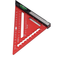 7 Inch Aluminum Rafter Square with Level, Detachable Triangle Ruler, Red