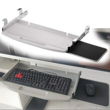 Under Desk Keyboard Tray with 360 Rotating Mouse Platform, SpaceSaving Steel Sliding Drawer Gray