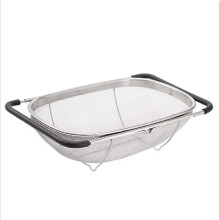 Stainless Steel Sink Filter Basket with Concealed Stand, 14x9 Inch Oval Mesh 22 Inch Retractable Handle for Hands-Free Draining