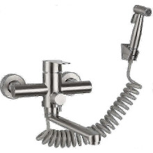 Wall Mounted Kitchen Tap with Dual Spray Stream Modes, 360 Swivel Spout, 15 Angled Design for Double Basin Sinks