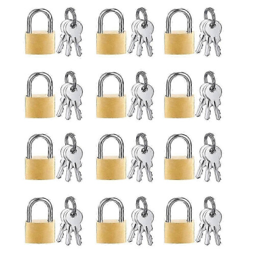 Mini Padlocks Solid Brass Construction 3 Keys per Lock Secure Luggage Backpacks Diaries 12-Pack