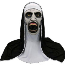 Maschera horror con foulard incluso, maschera in lattice naturale Valak per adulti, ideale per feste di Halloween.