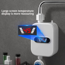 Chauffe-eau sans réservoir en acier inoxydable, conception sécurisée avec détection de fuites pour installation sous évier ou lavabo.