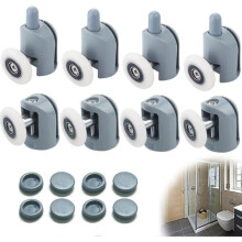 Jeu de 8 rouleaux pour porte de douche compatible verre 4-6 mm, tige laiton et roues ABS 23 mm, 4 supérieurs et 4 inférieurs ajustables