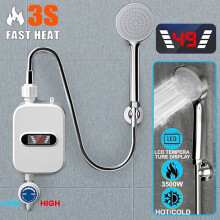 Elektrischer Durchlauferhitzer 3500 W, digitale LCD-Temperaturanzeige, Edelstahl, IPX4 wasserdicht für Dusche mit vertikaler Montage