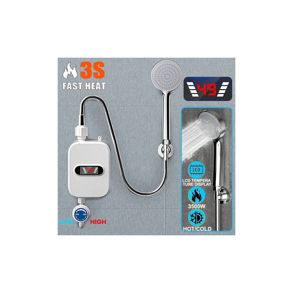 Instant Electric Water Heater 3500W, Digital Lcd Temperature Display, Stainless Steel, Ipx4 Waterproof For Shower With Vertical Installation 6901508514348