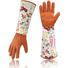 Thorn Proof Gardening Gloves with 17 Inch Extended Cuff Leather Palm for Hand Protection