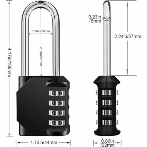 Long Shank Combination Padlock for Secure Locking, 4-Digit Code with 10000 Options, Cut Resistant Zinc Alloy Construction