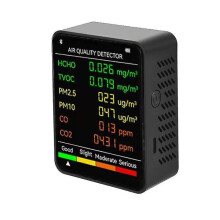 Luchtkwaliteitsmeter 6-in-1 voor PM2.5 CO2 HCHO TVOC met groot LCD-scherm, draagbaar voor huis en kantoor