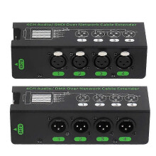Extensor de audio de 4 canales XLR a RJ45 con protección antiinterferencias para transmisión de señal a larga distancia.