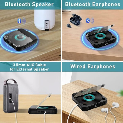 Φορητός αναπαραγωγής CD συμβατό με Bluetooth, ανθεκτικός σε κραδασμούς, μπαταρία 7 ωρών