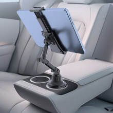 Verstelbare ABS-autohouder voor in de bekerhouder, compatibel met populaire tablets en smartphones voor navigatie en entertainment.
