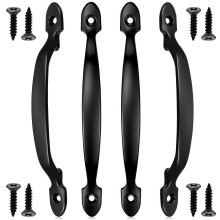 Stainless Steel Door Handle 16cm 4-Pack, Black Rustproof Finish for Interior Sliding Doors and Exterior Barn Gates