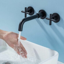 Double Handle Bathroom Faucet, Wall Mounted Mixer Tap with Ceramic Valve Core and Polished Chrome Surface