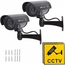 Fake CCTV Camera with Flashing LED Light, Water Resistant, Adjustable 180, 2 Pack - Realistic Deterrent