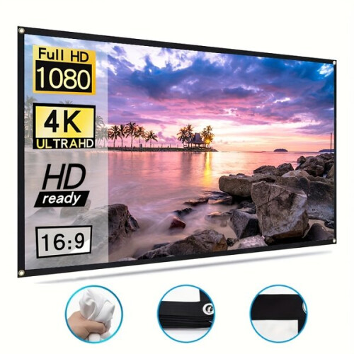 Wall Projection Screen Foldable and Lightweight, High-Density Polyester with Adhesive Mounting System