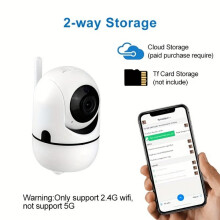 Draadloze IP-camera met tweewegsaudio, nachtzicht en bewegingsdetectie voor huisbewaking binnenshuis.