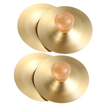 2 Pairs Copper Finger Cymbals with Wooden Handles for Dance Percussion Instruments Bright Clear Tone