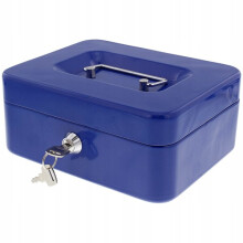 Caixa de Segurança de Metal com Duas Chaves, Cofre Portátil Antirroubo para Casa e Escritório, Azul, 20x16x9cm
