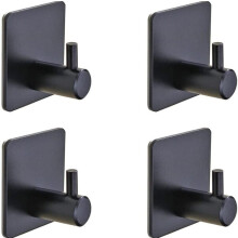 Gancio da Parete 4 Pezzi T76 Nero Opaco con Nastro Adesivo, Senza Fori, Impermeabile per Bagno Cucina