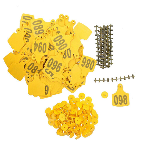 Marcature Auricolari Numerate per Bovini 001-100, 100 Pezzi con Puntali in Rame, Plasticca Resistente 1