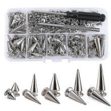 Silver Rivet and Stud Kit with 5 Sizes Tree Spikes, Screwback Fastening for Leather Craft Garment Decoration, 70-Piece Set