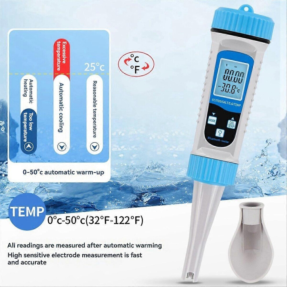 Digital Water Tester With Bluetooth Smartphone App For 5 Parameters Monitoring - Tds Ph Salinity Ec Temperature For Pools, Aquariums 6901508604643