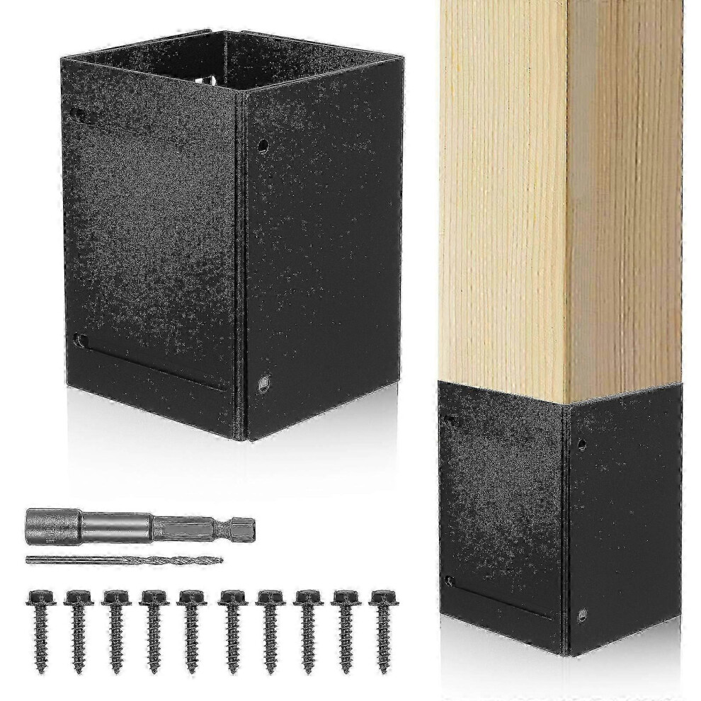 Adjustable Post Protector, Metal Cover For Mailbox Base Fence Posts, Weather Resistant, Black 6901508609464