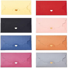 Colourful Mini Envelopes with Wavy Lace Gilded Heart Clasp, 40 Pack of 8 Colours, Blank Covers for Painting Stamping, Sturdy Paper