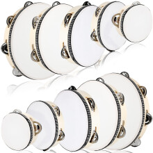 Tambourine Set 5 Sizes Wooden Handheld with Bright Clear Jingles for Church Wedding Party