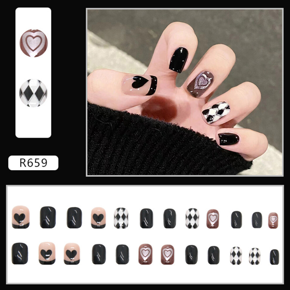 Reach-Tools Black (Jelly Glue Model) Heart Fake Nails - Easy Apply & Remove
