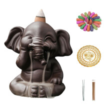 Backflow Incense Burner Elephant Ceramic Holder Handmade Aromatherapy Gift Set for Relaxation