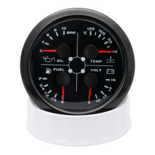 Medidor 4 em 1 de 85mm compatível com veículos universais, monitorando pressão de óleo, temperatura do motor, tensão e nível de combustível