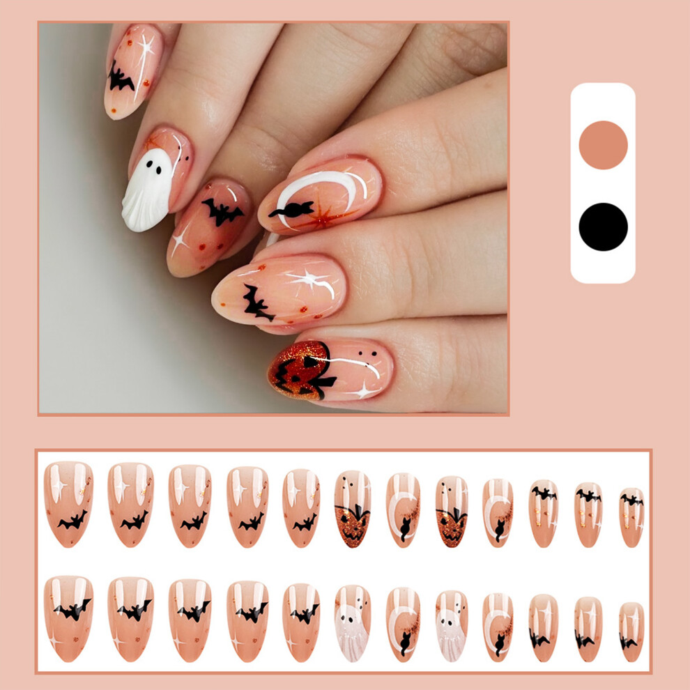 Reach-Tools Black 24Pcs Halloween Press-On Nails, Bat & Ghost Designs