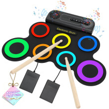 Electronic Drum Set for Kids, 7 Pad Roll Up Kit with Dual Stereo Speakers, Rechargeable, MIDI