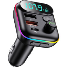 Transmissor FM Bluetooth para Carro Compatível com Todos os Carros, Carregamento Rápido PD 20W QC 18W, Reprodução de Música via BT/USB/Cartão TF