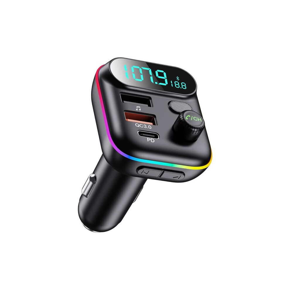 Car Bluetooth Fm Transmitter Compatible With All Cars, 20W Pd Qc 18W Fast Charging, Bt/Usb/Tf Card Music Playback Light/Green/Red 6901508558267