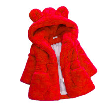 (red, 140cm) Girl\'s Faux Fur Hoodie Coat