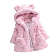 (Pink, 130cm) Girl\'s Faux Fur Hoodie Coat