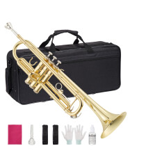 Beginner Trumpet with Case, Mouthpiece and Gloves  Gold Lacquer Student Horn, Warm Bright Tone