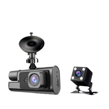 3 Channel Dash Cam with Parking Mode G-Sensor, Triple Lens Car DVR for Continuous Cabin Monitoring